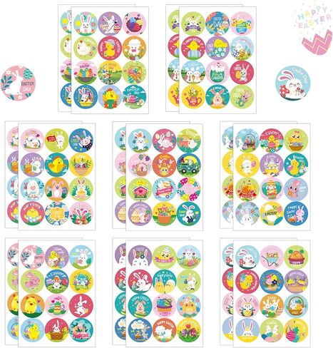 192 قطعة من ملصقات علامات عيد الفصح، 96 تصميمًا دائريًا لملصقات عطلة عيد الفصح، ملصقات بيض الأرنب، لختم عرض عيد الفصح، لوازم حفلات عيد الفصح، ديكورات الهدايا (مجموعة من 16 ورقة) in Kuwait