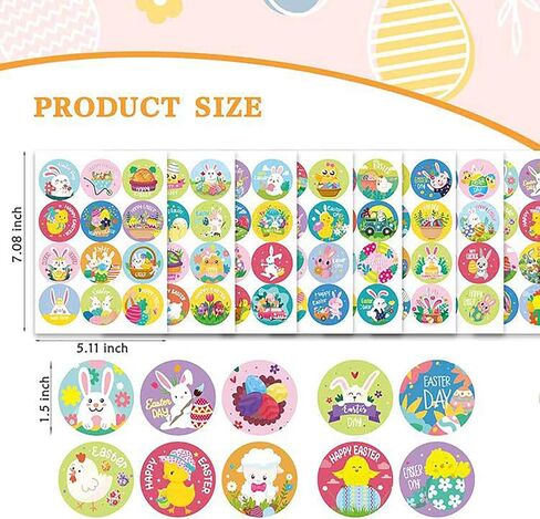 192 قطعة من ملصقات علامات عيد الفصح، 96 تصميمًا دائريًا لملصقات عطلة عيد الفصح، ملصقات بيض الأرنب، لختم عرض عيد الفصح، لوازم حفلات عيد الفصح، ديكورات الهدايا (مجموعة من 16 ورقة) in Kuwait