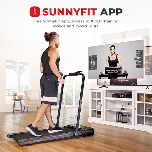 جهاز المشي والجري من Sunny Health & Fitness ذو الوضع المزدوج للمشي/الجري مع انحدار تلقائي بـ 6 مستويات وجهاز تحكم عن بعد وتطبيق SunnyFit الحصري واتصال بلوتوث معزز in Saudi Arabia