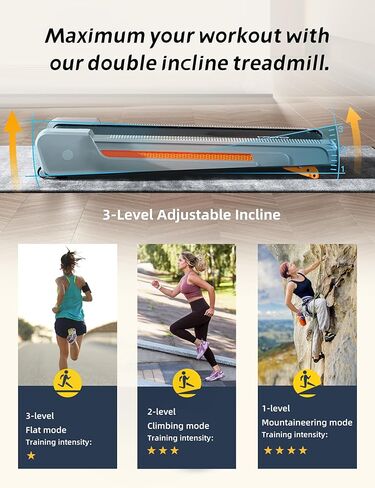 وسادة المشي مع ميل، أجهزة المشي للمنزل مع ميل، 3 مستويات ميل قابلة للتعديل، حزام العرض، 3.0 حصان، خفيف الوزن، صغير الحجم، محمول، صغير، المنزل، جهاز مشي مكتبي، 265 رطل، فضي in Kuwait