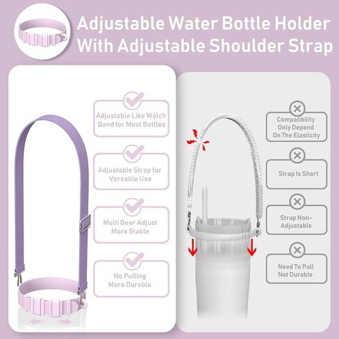 Adjustable Water Bottle Handle with Adjustable Strap: Durable Silicone Water Bottle Holder Fit 8-40 oz Bottle - Soft Water Bottle Carrier Compatible with Stanley Tumbler Cup for Walking in Saudi Arabia