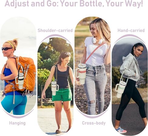 Adjustable Water Bottle Handle with Adjustable Strap: Durable Silicone Water Bottle Holder Fit 8-40 oz Bottle - Soft Water Bottle Carrier Compatible with Stanley Tumbler Cup for Walking in Saudi Arabia