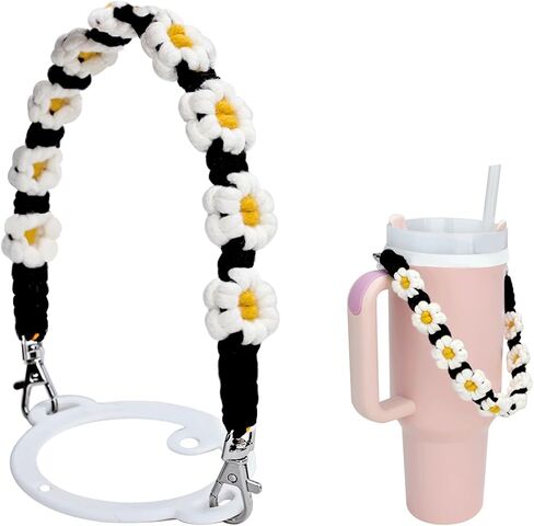 Boho Macrame Water Bottle Handle, Compatible Hydro Flask & Stanley Cup (8 to 40oz), Travel Tumbler Accessories, Coffee Mug Sling, Carrier, Holder with Strap in Saudi Arabia
