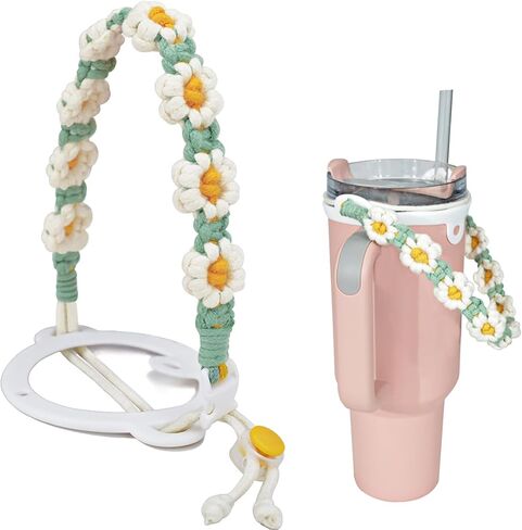 Boho Macrame Water Bottle Handle, Compatible Hydro Flask & Stanley Cup (8 to 40oz), Travel Tumbler Accessories, Coffee Mug Sling, Carrier, Holder with Strap in Saudi Arabia