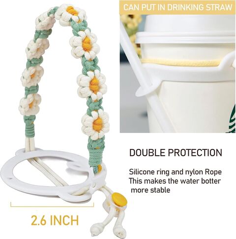 Boho Macrame Water Bottle Handle, Compatible Hydro Flask & Stanley Cup (8 to 40oz), Travel Tumbler Accessories, Coffee Mug Sling, Carrier, Holder with Strap in Saudi Arabia