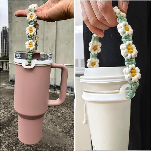 Boho Macrame Water Bottle Handle, Compatible Hydro Flask & Stanley Cup (8 to 40oz), Travel Tumbler Accessories, Coffee Mug Sling, Carrier, Holder with Strap in Saudi Arabia