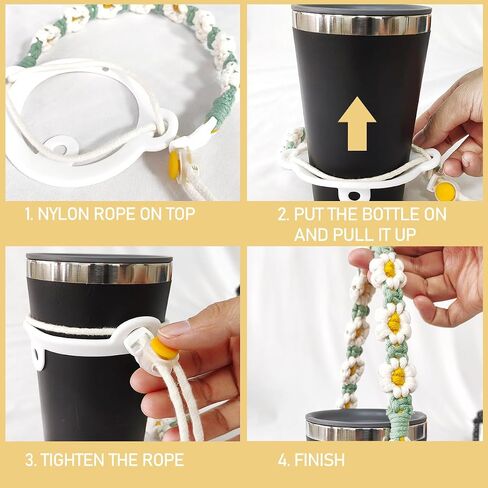 Boho Macrame Water Bottle Handle, Compatible Hydro Flask & Stanley Cup (8 to 40oz), Travel Tumbler Accessories, Coffee Mug Sling, Carrier, Holder with Strap in Saudi Arabia