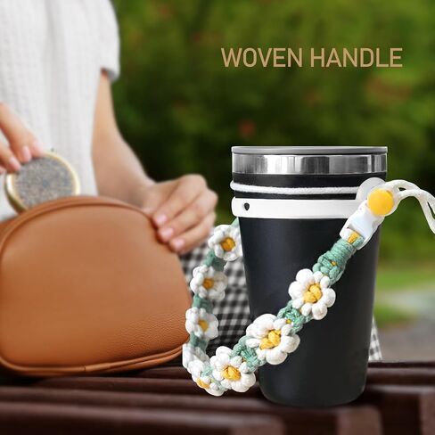Boho Macrame Water Bottle Handle, Compatible Hydro Flask & Stanley Cup (8 to 40oz), Travel Tumbler Accessories, Coffee Mug Sling, Carrier, Holder with Strap in Saudi Arabia