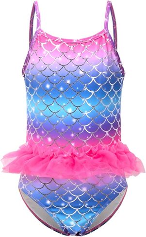 ملابس سباحة حورية البحر للفتيات من Jxstar قطعة واحدة لباس سباحة للأطفال على الشاطئ مع تنانير مكشكشة in Kuwait