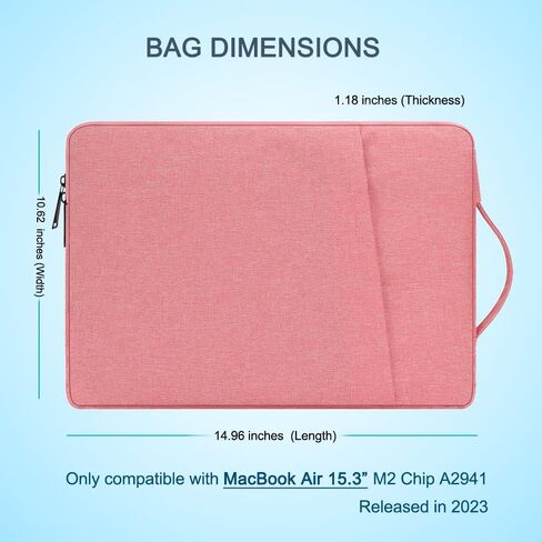 حافظة كمبيوتر محمول مقاس 15 بوصة لجهاز MacBook Air 2024 2023 مقاس 15.3 بوصة M3 M2 Chip A3114 A2941 حقيبة يد قماشية محمولة لحمل السفر مع ملحقات بوليستر بسحاب من الفولاذ المقاوم للصدأ in Kuwait