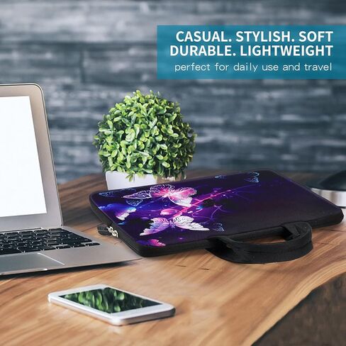 14 15 15.4 15.6 Inch Laptop Computer Protective Carrying Case Pouch, Soft Travel Briefcase, Notebook Sleeve Cover for Dell HP Lenovo Toshiba Chromebook ASUS Acer(Purple Butterflies) in Saudi Arabia