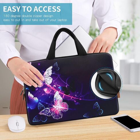 14 15 15.4 15.6 Inch Laptop Computer Protective Carrying Case Pouch, Soft Travel Briefcase, Notebook Sleeve Cover for Dell HP Lenovo Toshiba Chromebook ASUS Acer(Purple Butterflies) in Saudi Arabia
