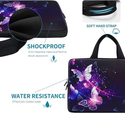 14 15 15.4 15.6 Inch Laptop Computer Protective Carrying Case Pouch, Soft Travel Briefcase, Notebook Sleeve Cover for Dell HP Lenovo Toshiba Chromebook ASUS Acer(Purple Butterflies) in Saudi Arabia