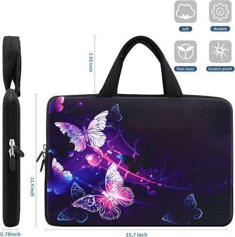 14 15 15.4 15.6 Inch Laptop Computer Protective Carrying Case Pouch, Soft Travel Briefcase, Notebook Sleeve Cover for Dell HP Lenovo Toshiba Chromebook ASUS Acer(Purple Butterflies) in Saudi Arabia