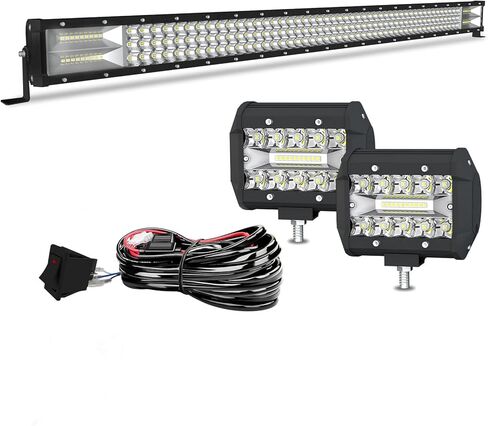42 Inch LED Light Bar T-Former Triple Row 576W Flood Spot Combo Beam Off Road Lights 2pc 4 Inch 60W Led Pod Lights with Rocker Switch Harness Wiring for Trucks ATV UTV Jeep Boat Pickup in Saudi Arabia