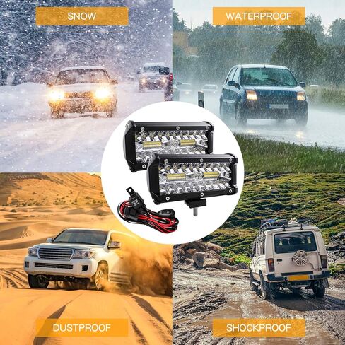 شريط إضاءة LED Zmoon، مصابيح ضباب LED مقاس 7 بوصات للطرق الوعرة 240 وات 24000 لومن مع حزام ربط LED (10 أقدام / 2 رصاص)، شريط إضاءة LED مقاوم للماء للبقع والفيضانات لسيارات الدفع الرباعي/ATV/جيب/قارب 2 حزمة in Kuwait