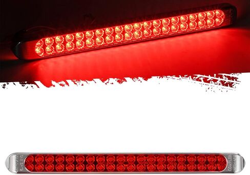 Partsam 17 Inch 40 LED Red Trailer Light Bar Waterproof Sealed 17" Utility Trailer Truck RV Pickup Led Stop Tail Third 3rd Brake Marker Clearance Identification Light Bar w/Chrome Bezel DOT Compliant in Saudi Arabia