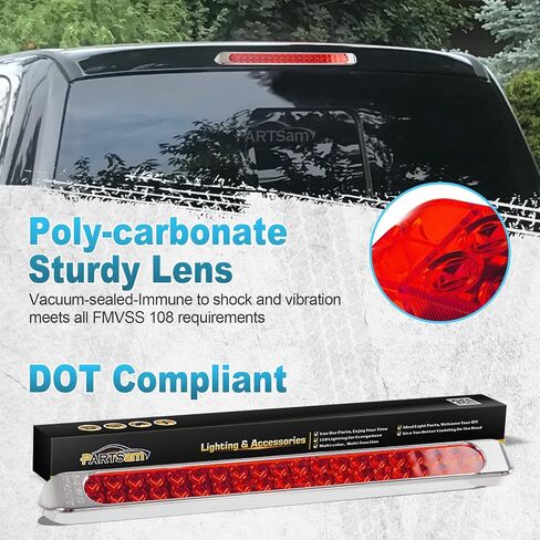 Partsam 17 Inch 40 LED Red Trailer Light Bar Waterproof Sealed 17" Utility Trailer Truck RV Pickup Led Stop Tail Third 3rd Brake Marker Clearance Identification Light Bar w/Chrome Bezel DOT Compliant in Saudi Arabia