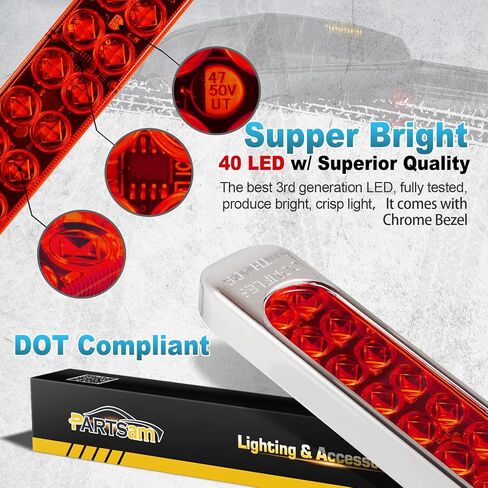 Partsam 17 Inch 40 LED Red Trailer Light Bar Waterproof Sealed 17" Utility Trailer Truck RV Pickup Led Stop Tail Third 3rd Brake Marker Clearance Identification Light Bar w/Chrome Bezel DOT Compliant in Saudi Arabia