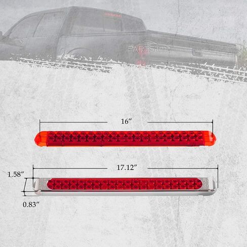 Partsam 17 Inch 40 LED Red Trailer Light Bar Waterproof Sealed 17" Utility Trailer Truck RV Pickup Led Stop Tail Third 3rd Brake Marker Clearance Identification Light Bar w/Chrome Bezel DOT Compliant in Saudi Arabia