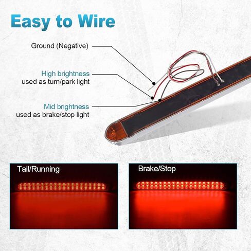 Partsam 17 Inch 40 LED Red Trailer Light Bar Waterproof Sealed 17" Utility Trailer Truck RV Pickup Led Stop Tail Third 3rd Brake Marker Clearance Identification Light Bar w/Chrome Bezel DOT Compliant in Saudi Arabia
