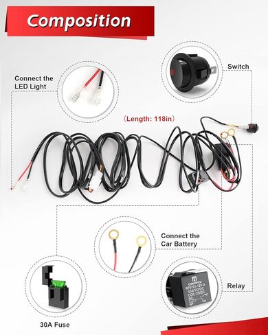 CO ضوء الأسلاك تسخير لشريط مصباح ليد 1 الرصاص 12 فولت 16AWG التبديل التتابع سلك تسخير عدة ل الطرق الوعرة LED القرون مصابيح ضباب خفيفة in Kuwait
