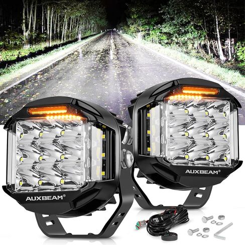 Auxbeam 5 "168W LED Cube Pods ضوء القيادة على الطرق الوعرة مع مطلق النار الجانبي، 16440LM أضواء الطرق الوعرة مربعة فائقة السطوع مع 270 درجة كومبو شعاع خندق الضوء، العنبر DRL لجيب ATV رانجلر فورد شاحنة بيك اب in Kuwait