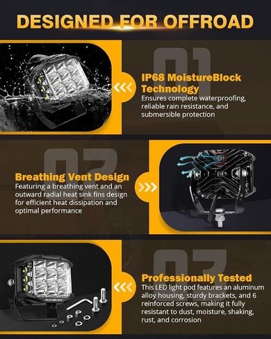 Auxbeam 5 "168W LED Cube Pods ضوء القيادة على الطرق الوعرة مع مطلق النار الجانبي، 16440LM أضواء الطرق الوعرة مربعة فائقة السطوع مع 270 درجة كومبو شعاع خندق الضوء، العنبر DRL لجيب ATV رانجلر فورد شاحنة بيك اب in Kuwait