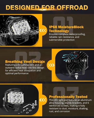 Auxbeam 5 "168W LED Cube Pods ضوء القيادة على الطرق الوعرة مع مطلق النار الجانبي، 16440LM أضواء الطرق الوعرة مربعة فائقة السطوع مع 270 درجة كومبو شعاع خندق الضوء، العنبر DRL لجيب ATV رانجلر فورد شاحنة بيك اب in Kuwait