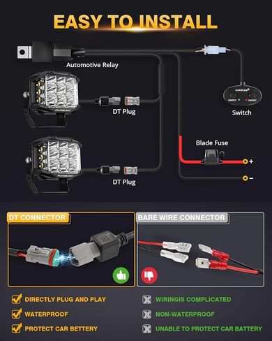 Auxbeam 5 "168W LED Cube Pods ضوء القيادة على الطرق الوعرة مع مطلق النار الجانبي، 16440LM أضواء الطرق الوعرة مربعة فائقة السطوع مع 270 درجة كومبو شعاع خندق الضوء، العنبر DRL لجيب ATV رانجلر فورد شاحنة بيك اب in Kuwait