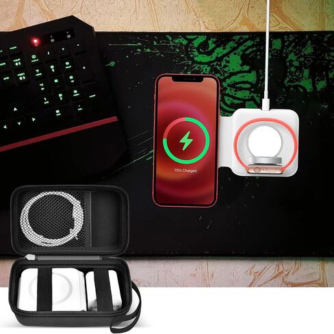 Case for Apple MagSafe Duo/for UCOMX for Nano/for Iseyyox Wireless Charger Type C Wall Charger, Magnetic Foldable Station Storage Holder Bag for Fast Charging Pad Cable and Adapter, Black-Box Only in Saudi Arabia