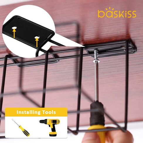 Under Desk Cable Management Tray 2 Packs, 16 inches Under Table Cord Organizer for Wire Management, Metal Wire Cable Mesh Holder for Desks, Offices and Kitchens (Black) in Saudi Arabia