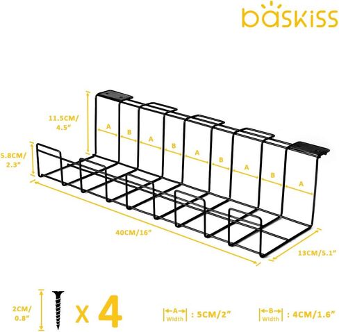 Under Desk Cable Management Tray 2 Packs, 16 inches Under Table Cord Organizer for Wire Management, Metal Wire Cable Mesh Holder for Desks, Offices and Kitchens (Black) in Saudi Arabia