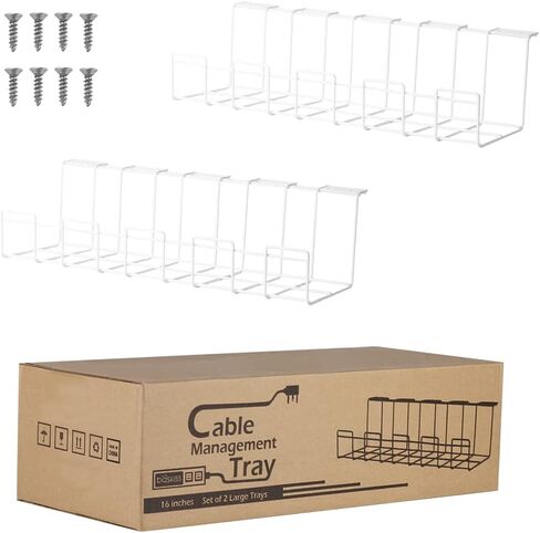 Under Desk Cable Management Tray 2 Packs, 16 inches Under Table Cord Organizer for Wire Management, Metal Wire Cable Mesh Holder for Desks, Offices and Kitchens (Black) in Saudi Arabia