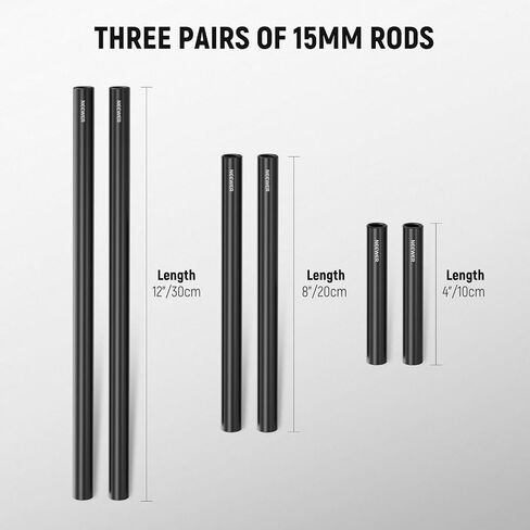NEEWER 15mm Rods LWS System, 3 Pairs Aluminum 15mm Extension Rods (4"/10cm, 8"/20cm, 12"/30cm) Free Length Combination for Shoulder Rig LWS Rod Support System Compatible with SmallRig Video Rig, SR009 in Saudi Arabia