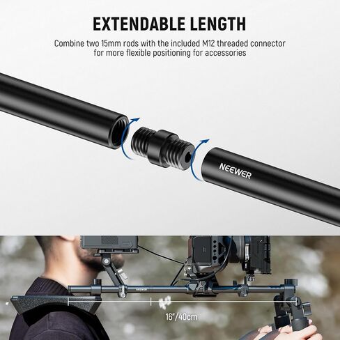 NEEWER 15mm Rods LWS System, 3 Pairs Aluminum 15mm Extension Rods (4"/10cm, 8"/20cm, 12"/30cm) Free Length Combination for Shoulder Rig LWS Rod Support System Compatible with SmallRig Video Rig, SR009 in Saudi Arabia
