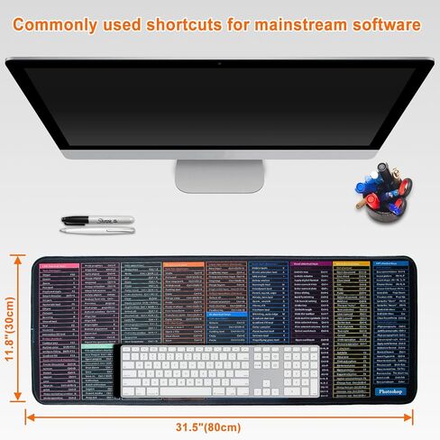 لوحة ماوس لوحة مفاتيح مضادة للانزلاق بمفتاح سريع، كبيرة جدًا لنمط اختصارات البرامج المكتبية، لوحة كمبيوتر مكتبية، وسادات مكتبية طويلة، 31.5 بوصة × 11.8 بوصة، ابتكارات للهدايا in Kuwait