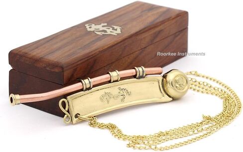Bosun's Whistle Antique Brass with Hardwood Anchor Inlaid Box in Kuwait