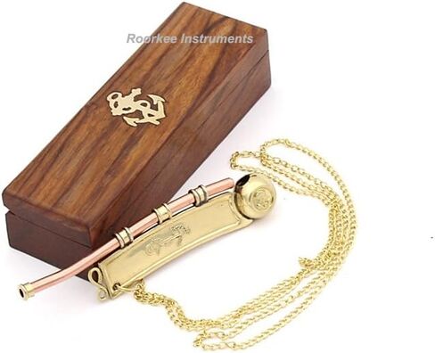 Bosun's Whistle Antique Brass with Hardwood Anchor Inlaid Box in Kuwait