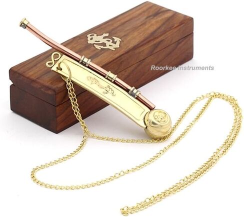 Bosun's Whistle Antique Brass with Hardwood Anchor Inlaid Box in Kuwait
