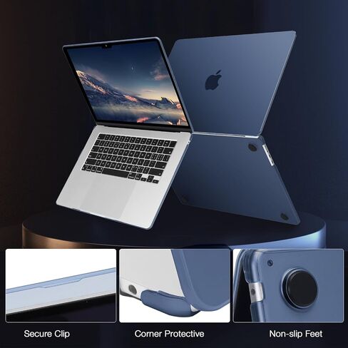 حافظة MOSISO متوافقة مع جهاز MacBook Air 15 بوصة إصدار 2023 2024 M3 A3114 M2 A2941 مع معرف اللمس، حافظة صلبة بلاستيكية واقية ذات لون طبيعي أصلي رفيع للغاية وغطاء لوحة مفاتيح، أزرق منتصف الليل in Kuwait