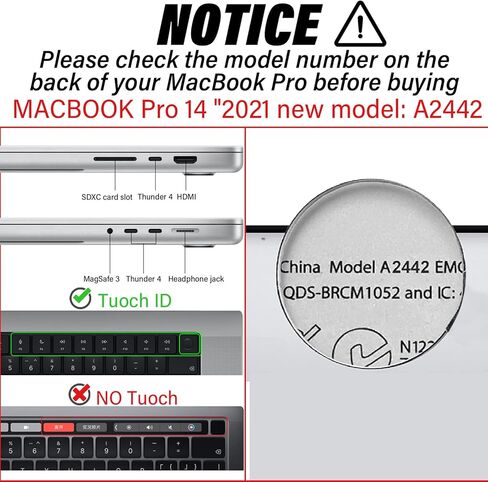 متوافق مع حافظة MacBook pro مقاس 14 بوصة، موديل 2023 2022 2021 A2442 M1 Pro / M2 A2779 Max Chip & Touch ID وحاميات لوحة المفاتيح، غلاف صلب من البلاستيك للكمبيوتر المحمول (رخام أسود) in Kuwait