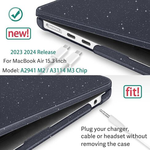 May Chen متوافق مع حافظة MacBook Air 15 بوصة 2024 2023 New M3 M2 Model A3114 A2941، غطاء واقٍ لجهاز الكمبيوتر المحمول الصلب مع غطاء لوحة المفاتيح + واقي الشاشة - لامع شفاف in Kuwait