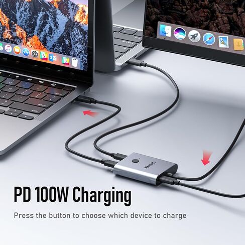 Unitek USB C Switch محول ثنائي الاتجاه 1 في 2 خارج/2 في 1 خارج USB محدد التبديل 2 أجهزة كمبيوتر مشاركة 1 جهاز USB KVM Switch 8K @ 60 هرتز فيديو 10 جيجابت في الثانية نقل البيانات 100 واط شحن كابلات USB-C متضمنة in Saudi Arabia