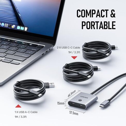 Unitek USB C Switch محول ثنائي الاتجاه 1 في 2 خارج/2 في 1 خارج USB محدد التبديل 2 أجهزة كمبيوتر مشاركة 1 جهاز USB KVM Switch 8K @ 60 هرتز فيديو 10 جيجابت في الثانية نقل البيانات 100 واط شحن كابلات USB-C متضمنة in Saudi Arabia