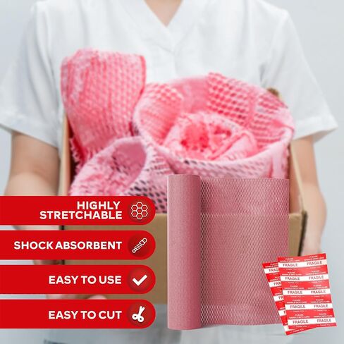 XFasten Honeycomb Packing Paper 12" x 66' Reusable Cushion Kraft Packing Paper for Moving, Alternative Bubble Packing Wrap for Breakable Dishes Packing Supplies for Moving with 20 Fragile Stickers in Saudi Arabia