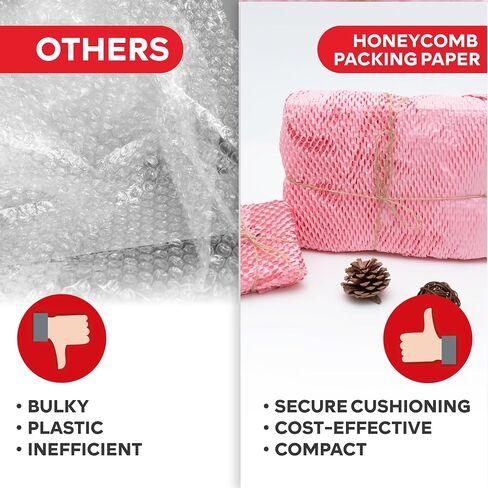 XFasten Honeycomb Packing Paper 12" x 66' Reusable Cushion Kraft Packing Paper for Moving, Alternative Bubble Packing Wrap for Breakable Dishes Packing Supplies for Moving with 20 Fragile Stickers in Saudi Arabia