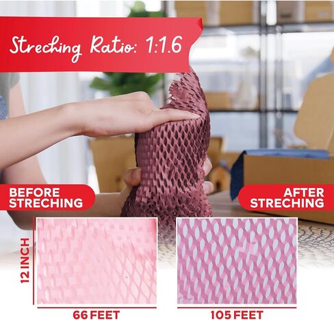 XFasten Honeycomb Packing Paper 12" x 66' Reusable Cushion Kraft Packing Paper for Moving, Alternative Bubble Packing Wrap for Breakable Dishes Packing Supplies for Moving with 20 Fragile Stickers in Saudi Arabia