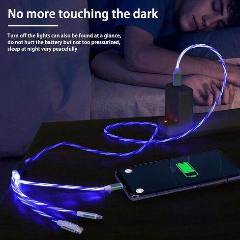 GELRHONR Light Up USB C Splitter Charging Cable,3 in 1 Glowing Type-C Fast Charging Adapter Cord with 3 Type-C Male Plug, 2.5A,Compatible with Most Cell Phones/USB C Devices and More - Blue 3.9Ft in Saudi Arabia