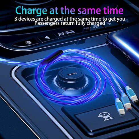 GELRHONR Light Up USB C Splitter Charging Cable,3 in 1 Glowing Type-C Fast Charging Adapter Cord with 3 Type-C Male Plug, 2.5A,Compatible with Most Cell Phones/USB C Devices and More - Blue 3.9Ft in Saudi Arabia